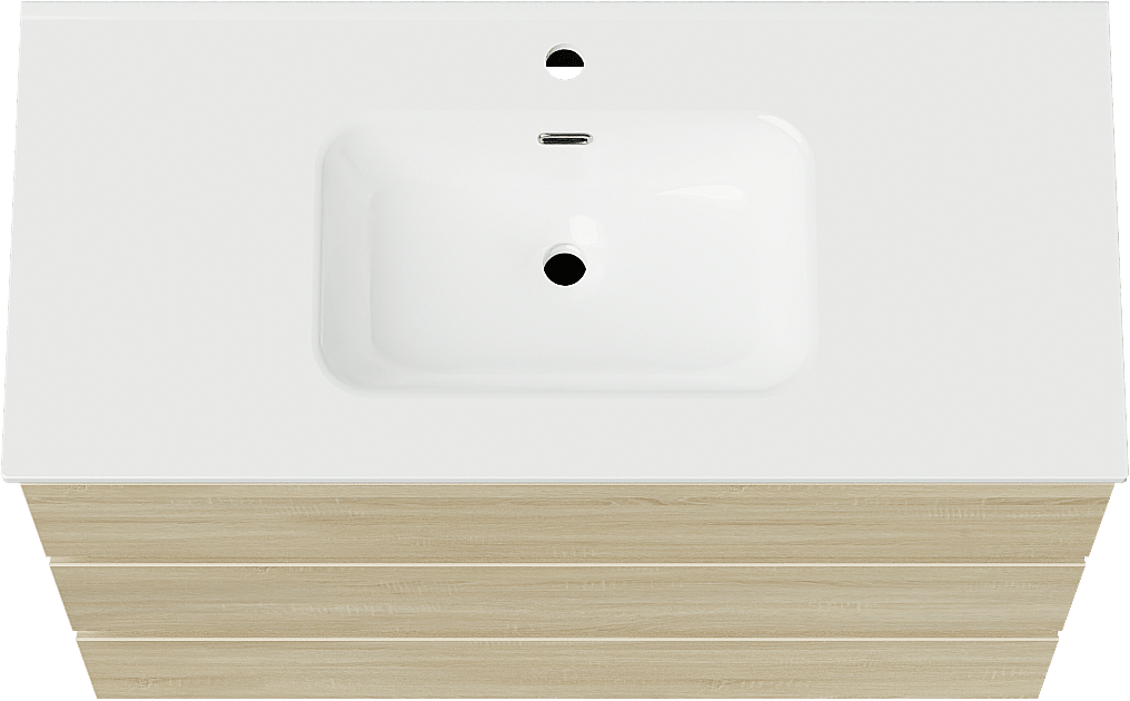 Linie Lado staand badmeubel 100 x 46 cm wit eiken met Baro enkele wastafel in porselein hoogglans wit