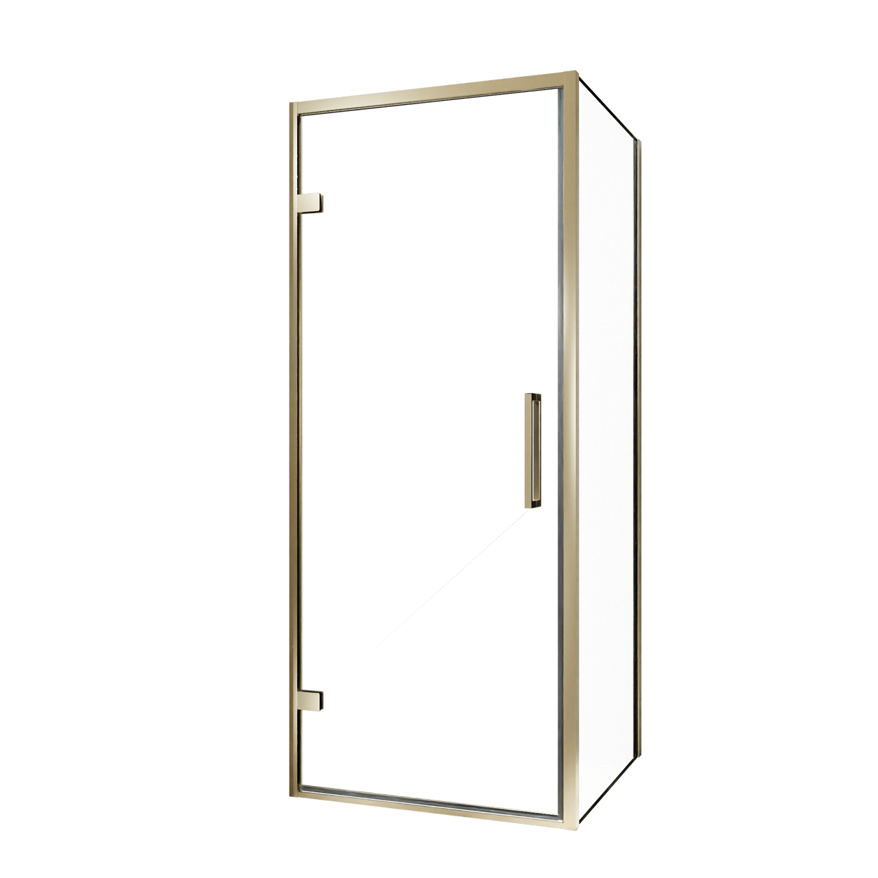 Balmani Senses Design Eckdusche: Drehtür (Links) mit fixierte Seitenwand, 90 x 80 cm, Klarglas, Profil Brushed Champagner Gold, inklusive Coating