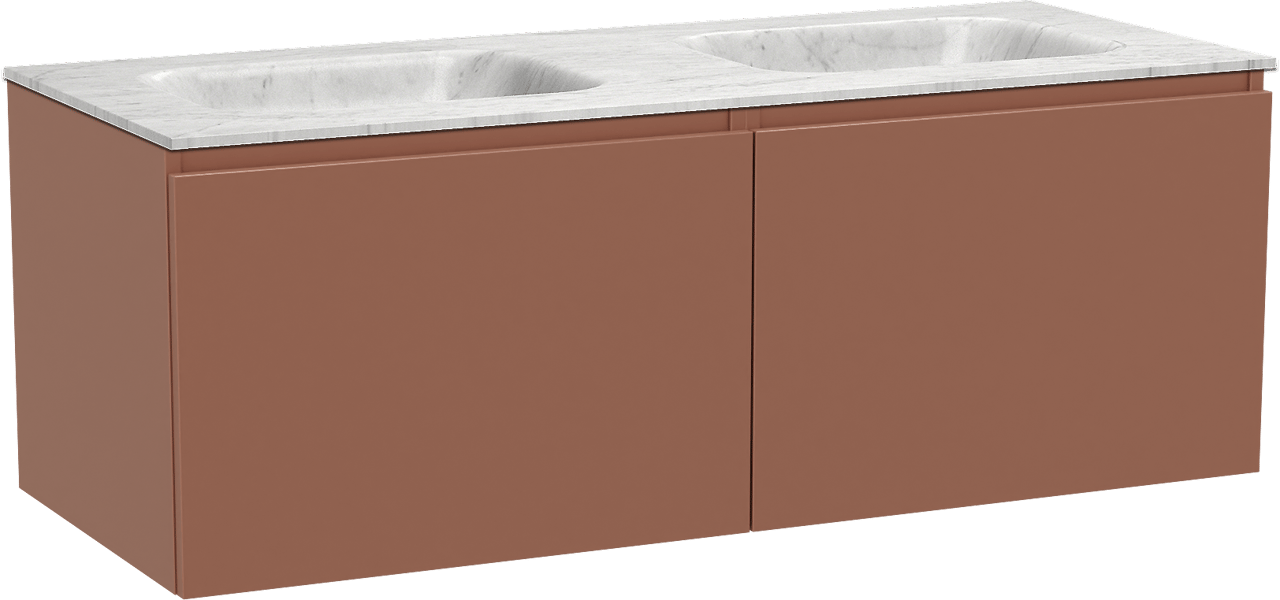 Balmani Sfera by Lucida zwevend badkamermeubel 135 x 55 cm cotto met Tablo Arcato dubbele wastafel in marmer carrara