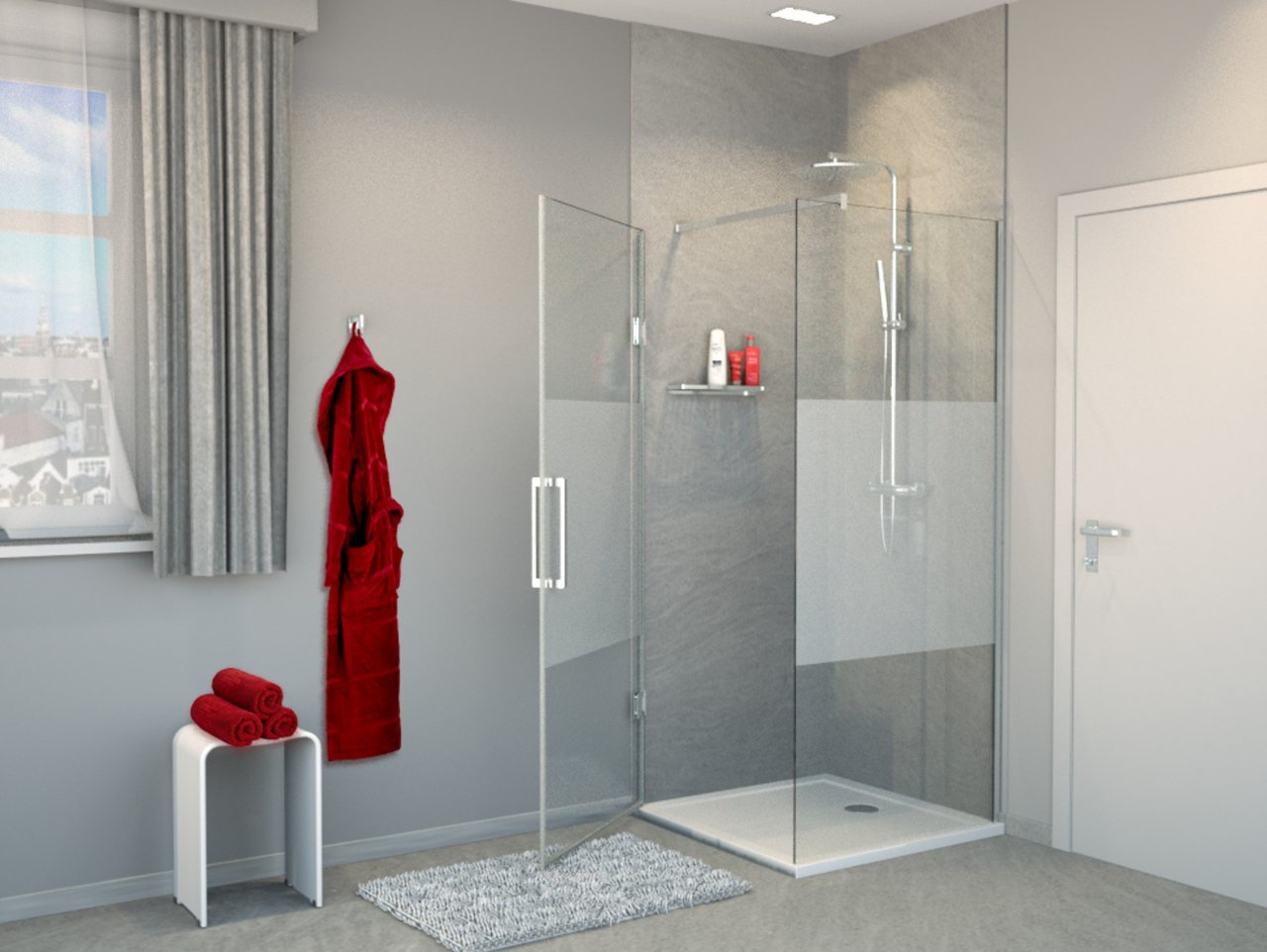Balmani Modular inloopdouche met linkse deur 100 x 200 cm helder glas met matte strook glanzend chroom profiel