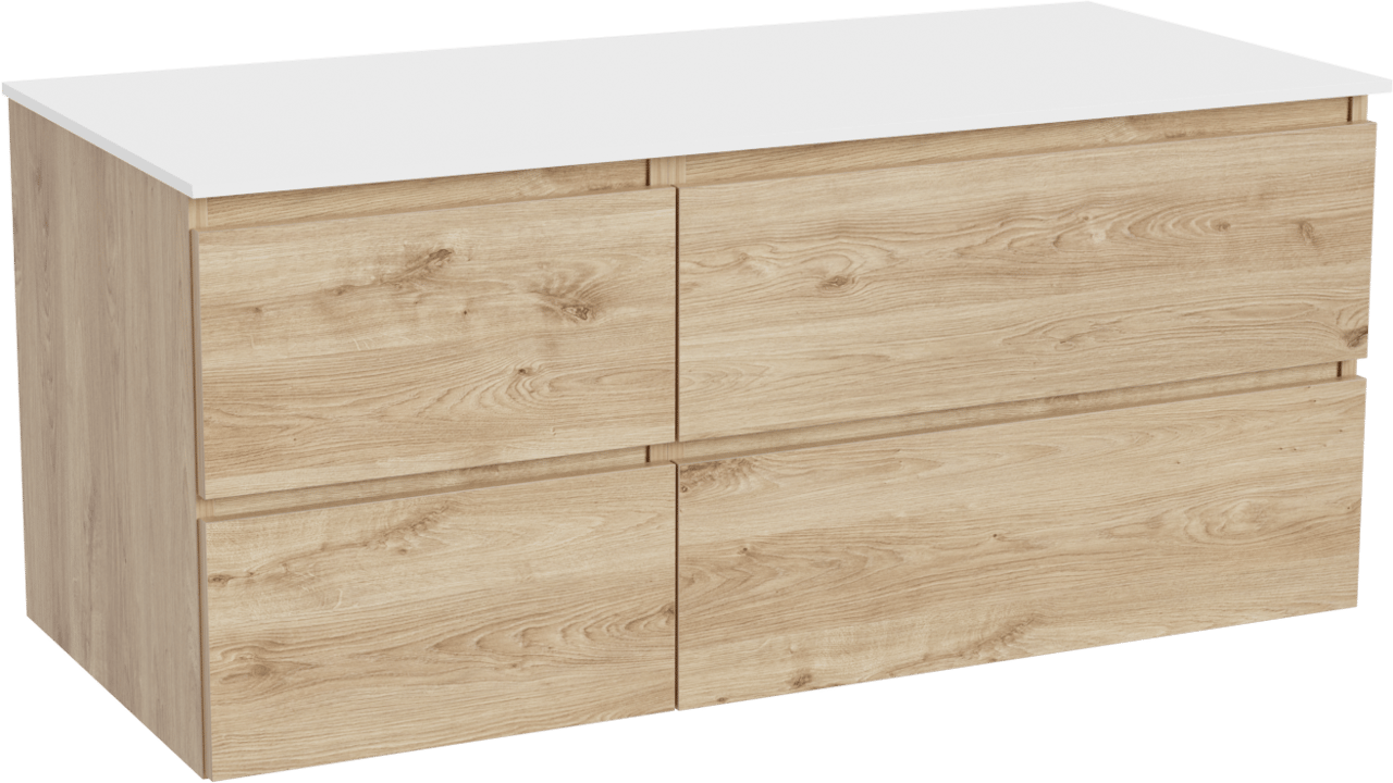 Balmani Lucida meuble salle de bains suspendu 120 x 55 cm chêne brut avec Stretto tablette simple ou double en solid surface blanc mat