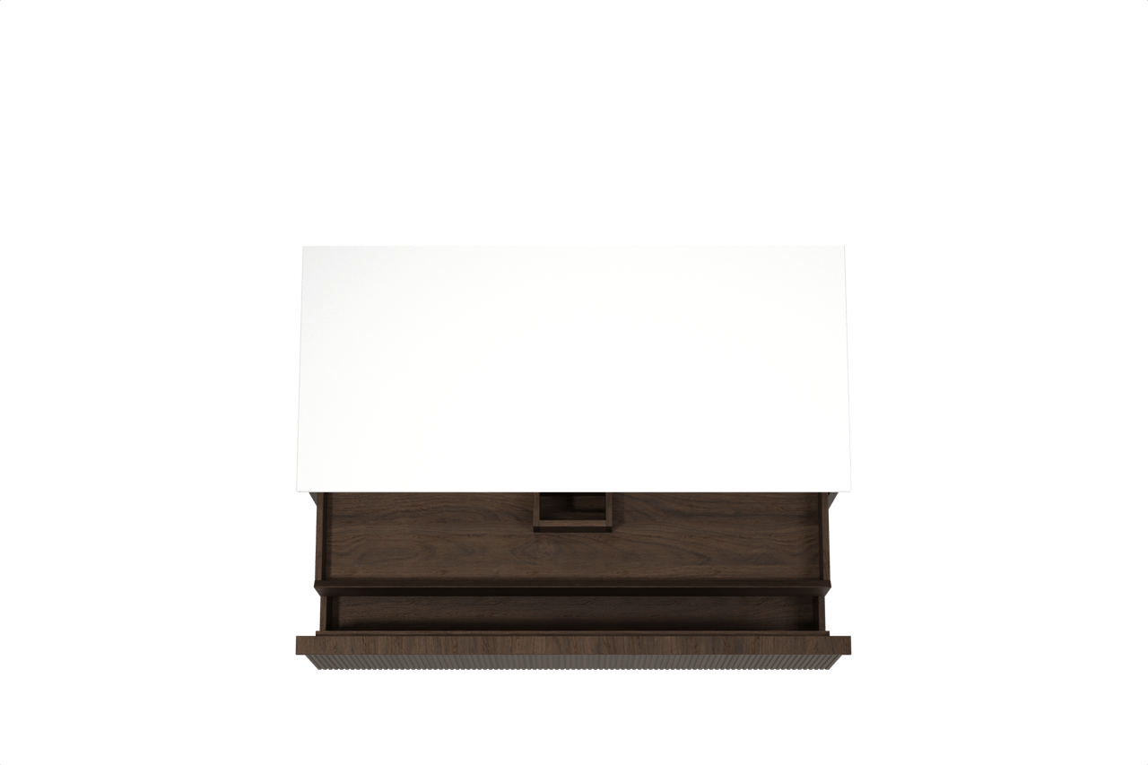 Balmani Forma meuble salle de bains suspendu 120 x 55 cm chêne fumé avec Stretto tablette simple ou double en solid surface blanc mat, Nervure droite symétrique verticale