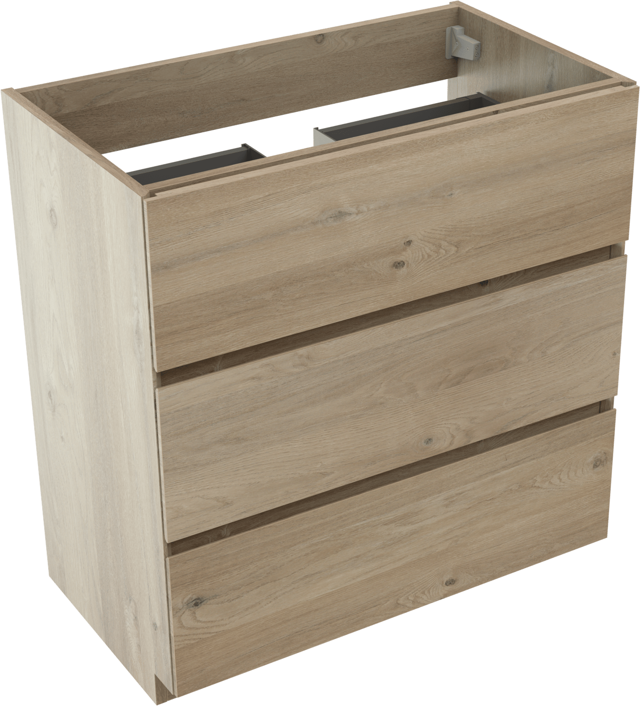 Storke Edge stehender Waschbeckenunterschrank: 80 x 46 cm, Eiche rustikal, 3 Schubladen