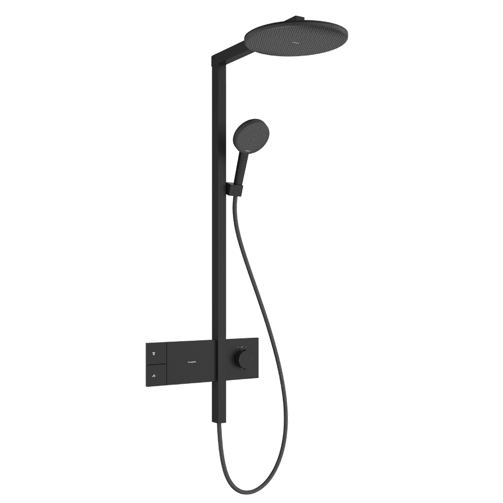 Hansgrohe Raindance Alive S 300 1jet Showerpipe Duschsystem mit Thermostatbatterie: Wandmontage, Schwarz Matt