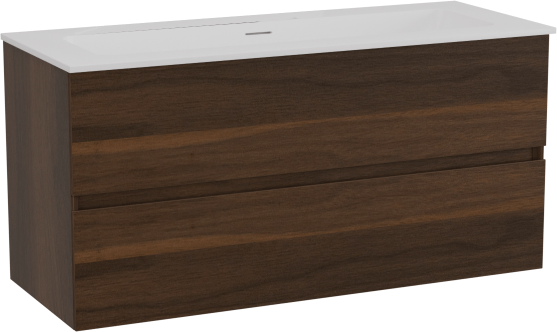 Storke Edge meuble salle de bains suspendu 100 x 40 cm noyer avec Mata plan simple pour 2 trous de robinet en solid surface blanc mat