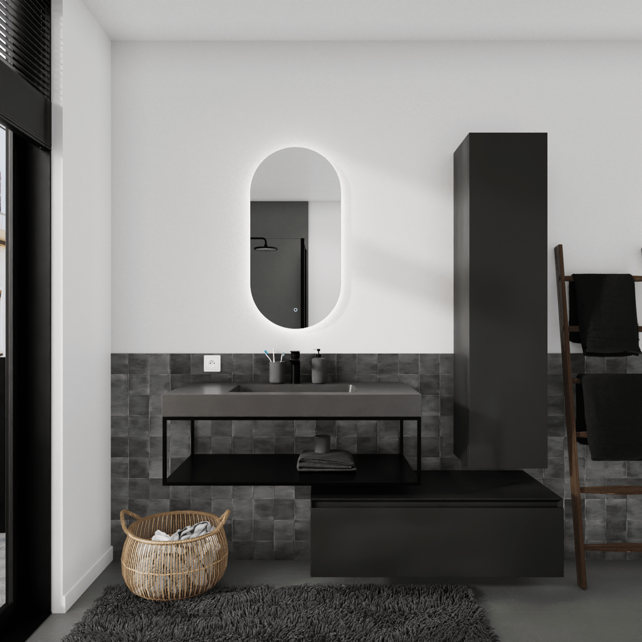 Storke Edge Modulo hängender Waschbeckenunterschrank: 105 x 48 cm, Schwarz matt, 1 Schublade