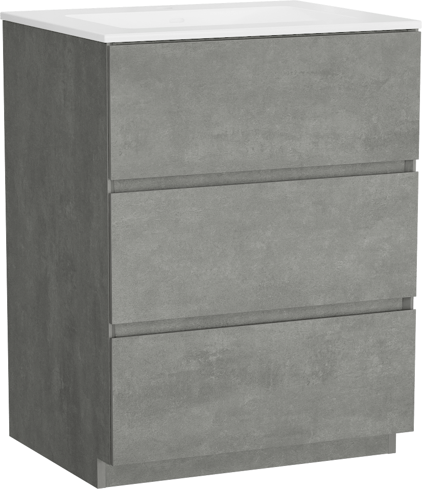 Storke Edge freistehendes Möbelstück Set: 65 x 52 cm, Beton dunkelgrau, mit Bilia Einzelwaschtisch, Marmorkomposit Weiß glänzend