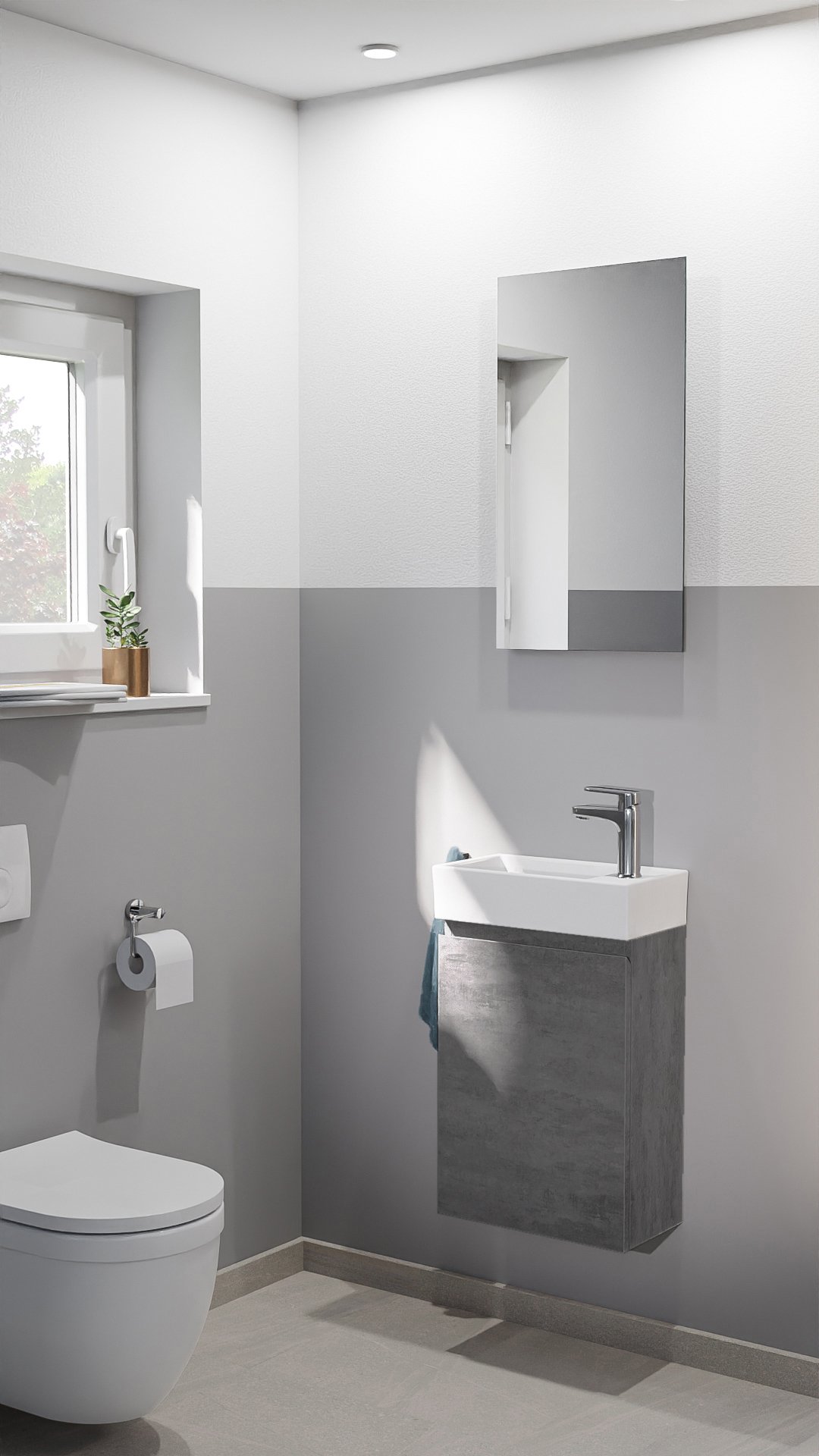 Linie Lado meuble wc suspendu 40 x 22 cm béton gris foncé avec Baro lavabo en céramique blanc brillant