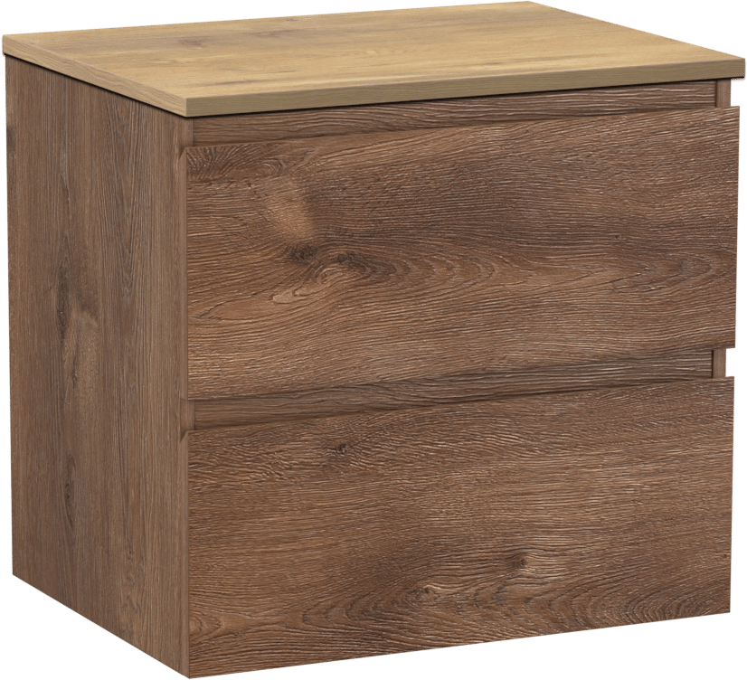 Linie Lado zwevend badkamermeubel 60 x 46 cm bruine eik met Lado enkel tablet in melamine natuur eik