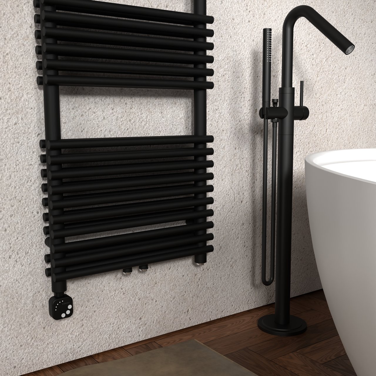 Vipera Alegria sèche-serviettes Doublé 60 x 180 cm chauffage électrique noir mat raccordement latéral et central possible 1500W, résistance incluse