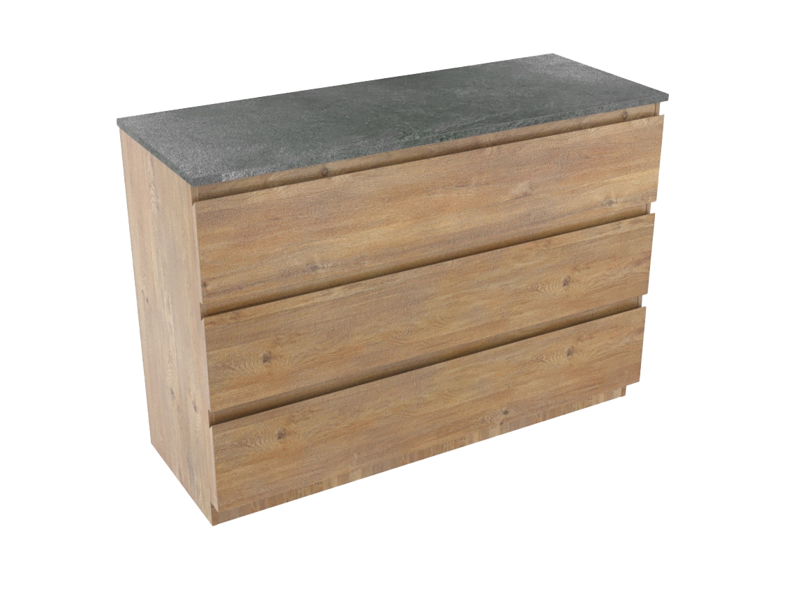Linie Lado freistehendes Möbelstück Set: 120 x 46 cm, Naturbelassene Eiche, mit Lado Einzel- oder Doppel Waschtischplatte, Melamin Schiefergrau