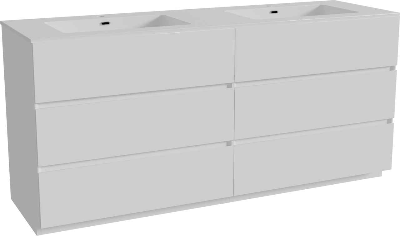 Storke Edge staand badkamermeubel 170 x 52 cm mat wit met Diva dubbele wastafel in composietmarmer glanzend wit