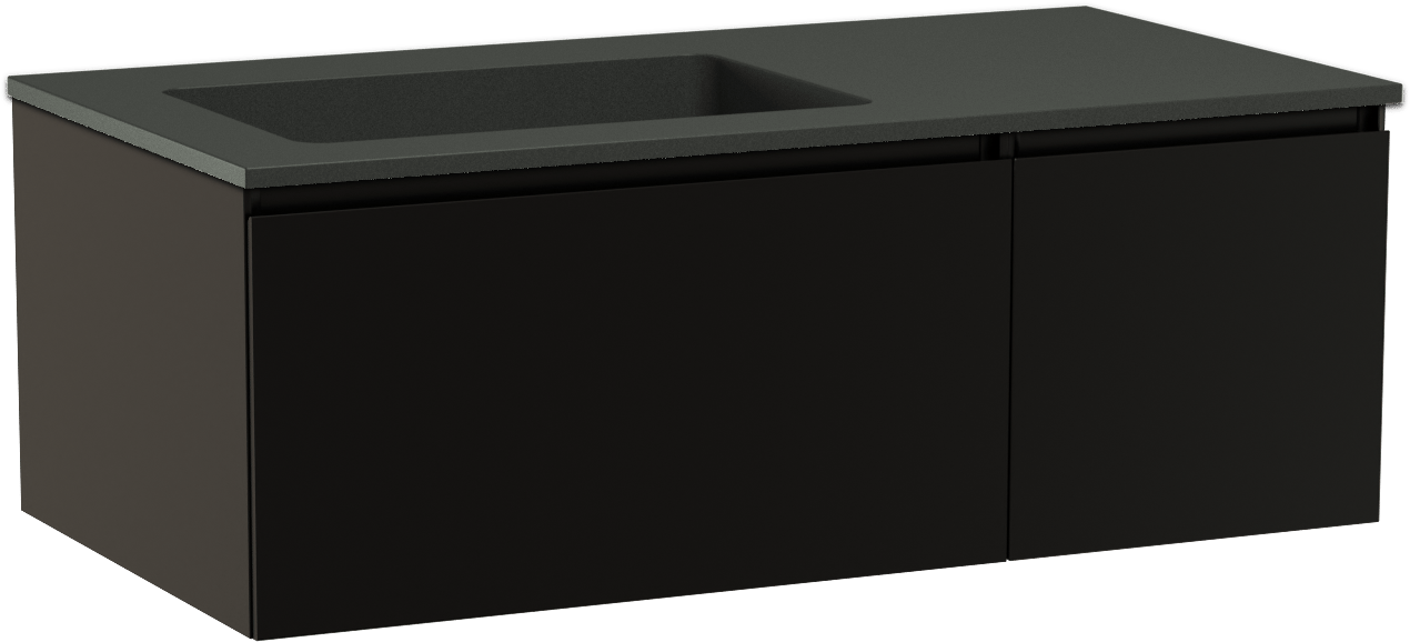 Storke Edge meuble salle de bains suspendu 100 x 52 cm noir mat avec Scuro plan vasque asymétrique à gauche en quartz noir mat
