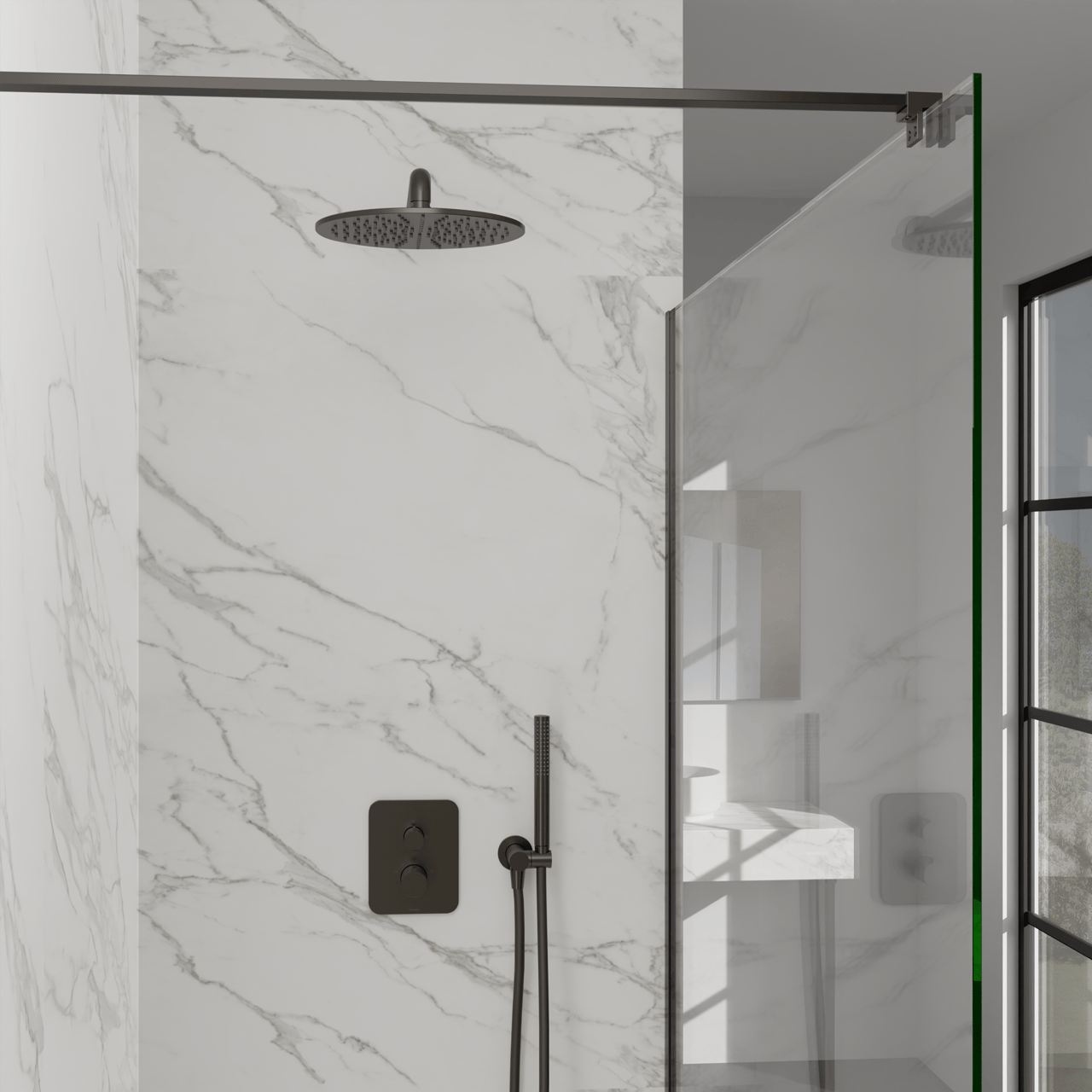Blaufoss Round handdouche met doucheslang en aansluiting 1 straalfunctie Brushed GunMetal
