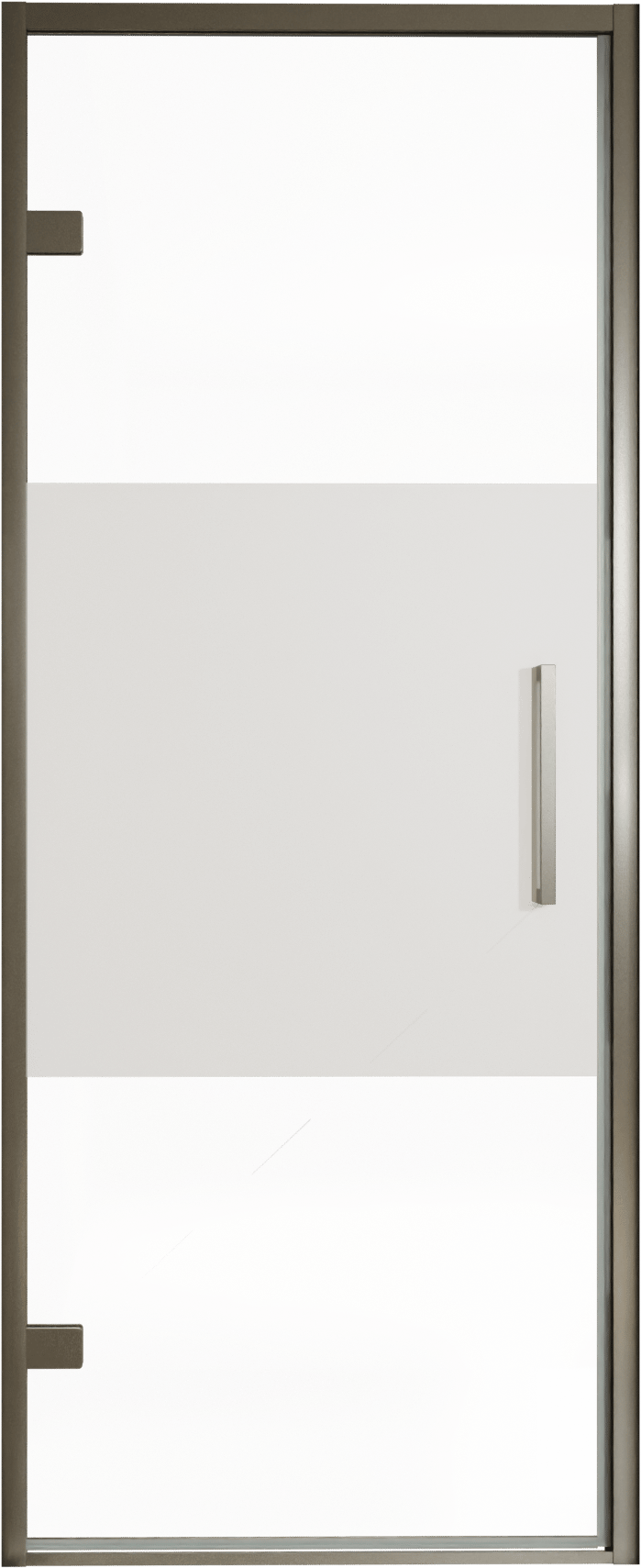 Balmani Senses Design douche draaideur links 90 cm x 210 cm Helder glas met matte strook, Brushed GunMetal profielen, met coating