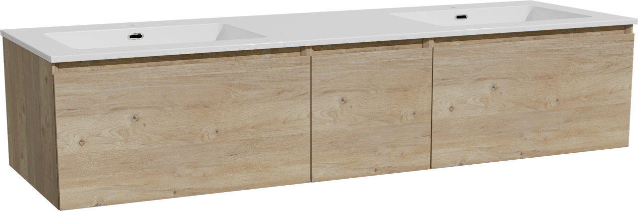 Storke Edge zwevend badmeubel 165 x 52 cm ruw eiken met Diva dubbele wastafel in composietmarmer hoogglans wit