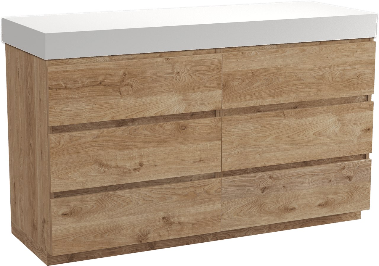 Balmani Lucida meuble salle de bains à poser 150 x 55 cm chêne brut avec Dominus tablette simple ou double en solid surface blanc mat