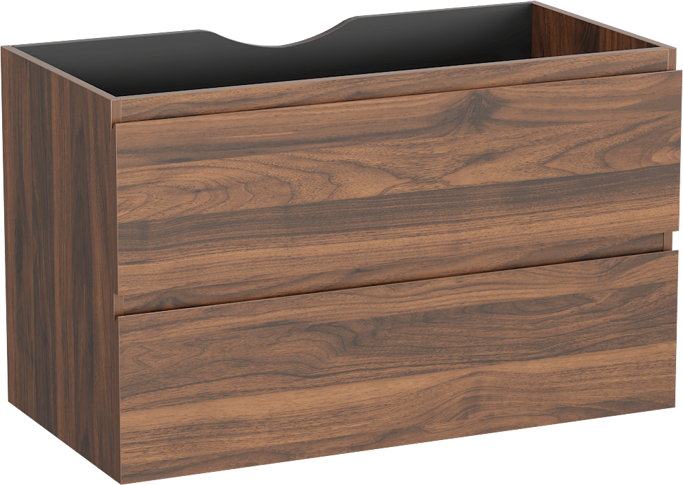 Linie Lado hängender Waschbeckenunterschrank: 90 x 46 cm, Nussbaum, 2 Schubladen