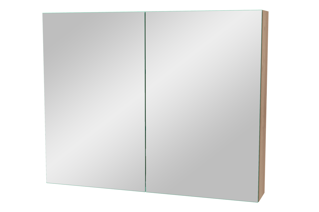 Storke Edge zwevend badkamermeubel 95 x 52 cm ruwe eik met Diva enkele wastafel in composietmarmer glanzend wit en Reflecta spiegelkast