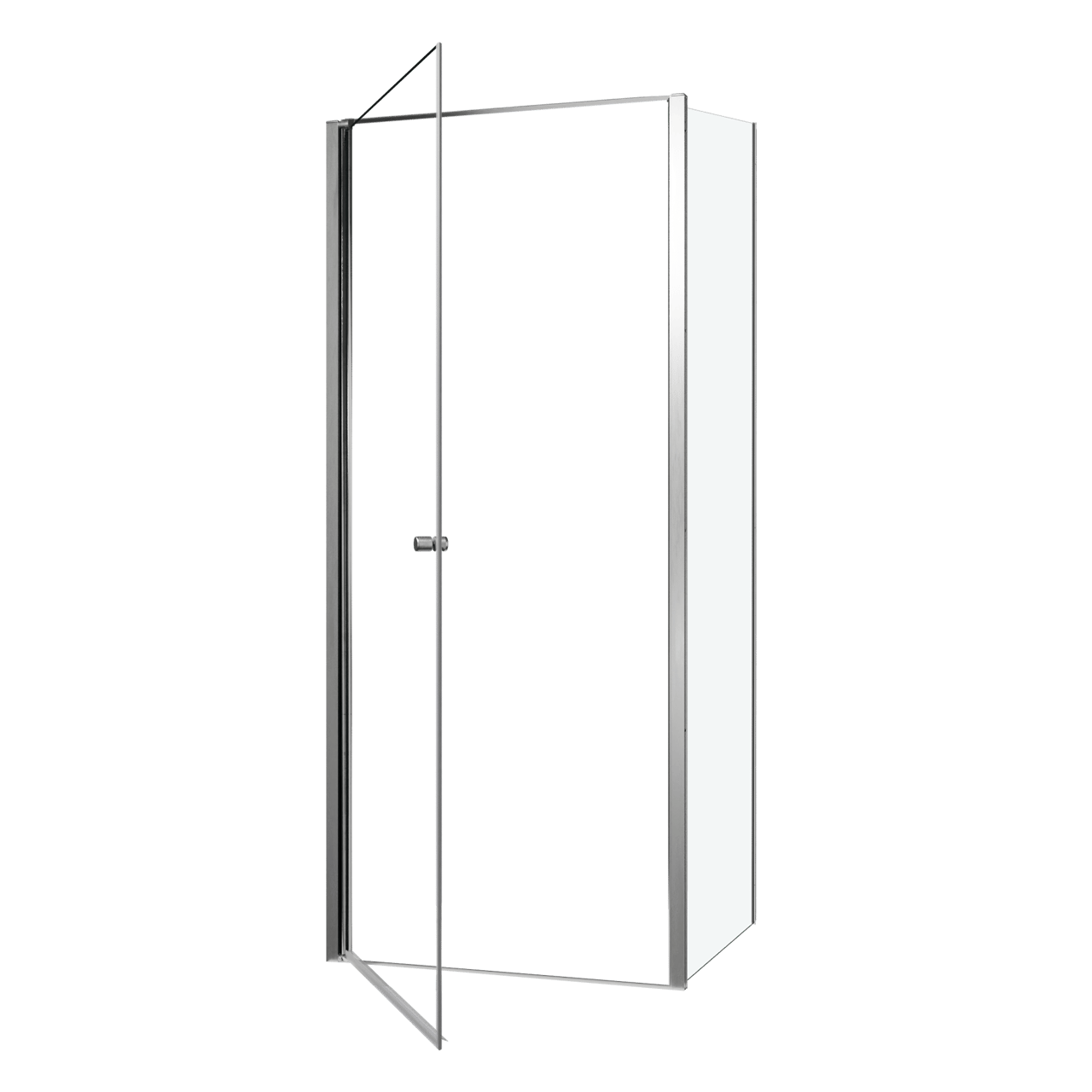 Luca Varess Kuresa coin-douche porte pivotante avec paroi latérale fixe 90 x 90 x 200 cm verre transparent et profil chrome brillant