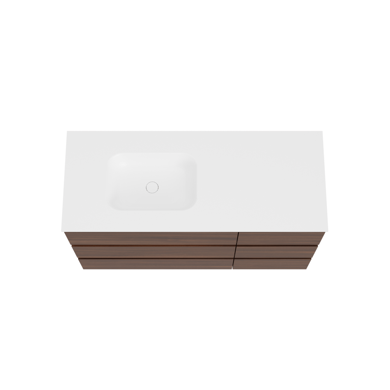 Balmani Lucida meuble salle de bains à poser 135 x 55 cm noyer américain avec Tablo Arcato plan vasque asymétrique à gauche en solid surface blanc mat
