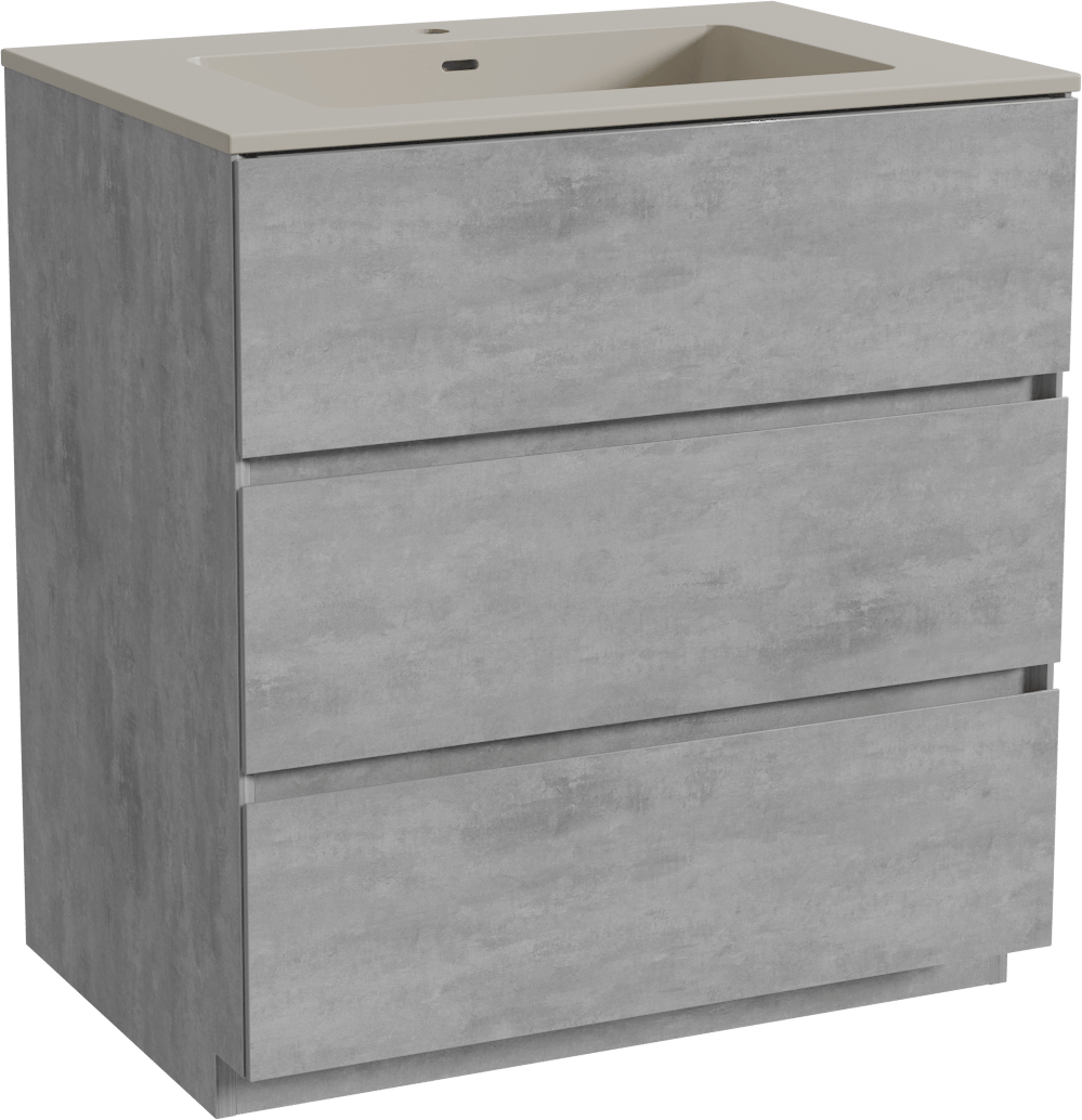 Storke Edge freistehendes Möbelstück Set: 75 x 52 cm, Beton dunkelgrau, mit Diva Einzelwaschtisch, Top Solid Seidengrau