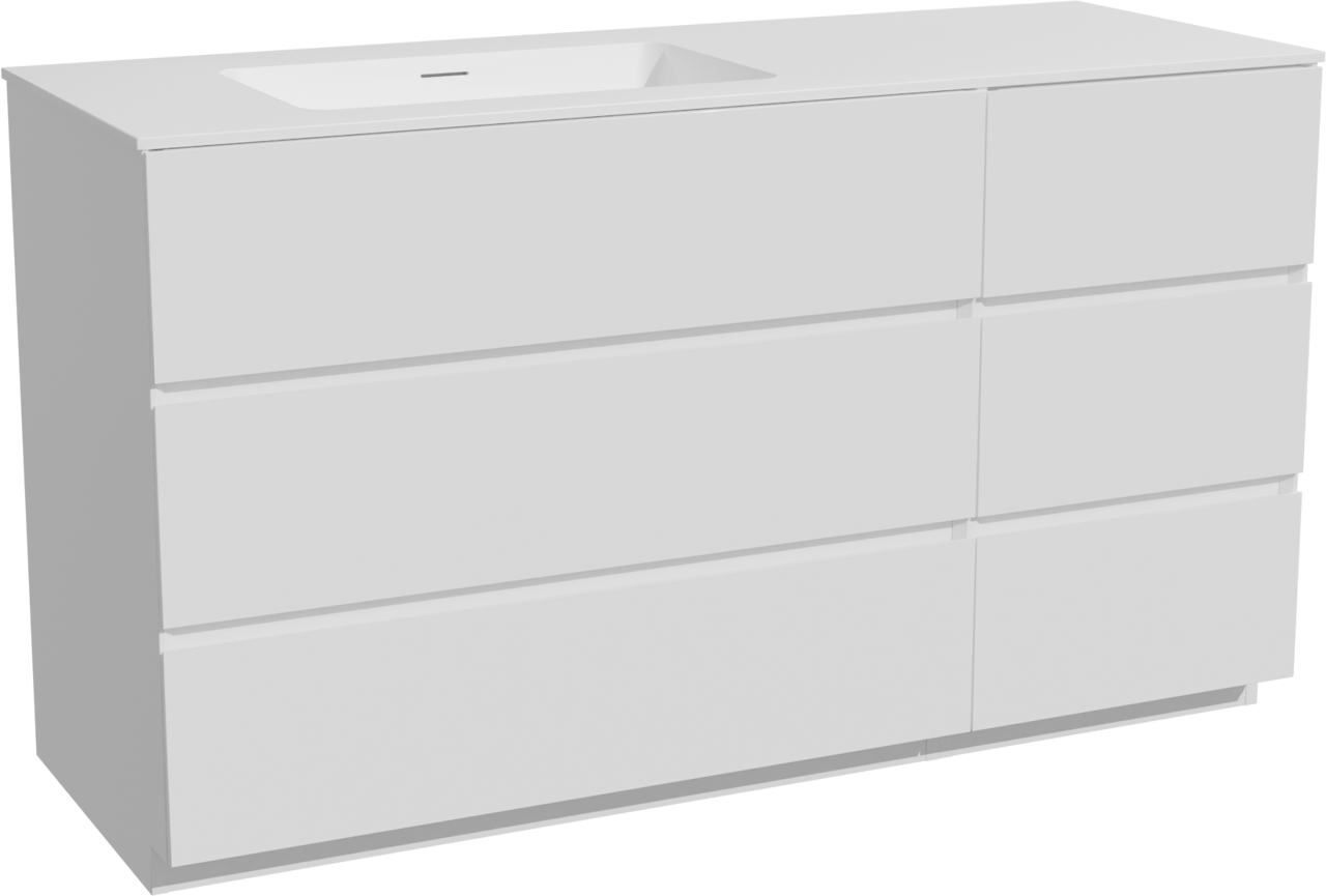 Storke Edge freistehendes Möbelstück Set: 140 x 52 cm, Weiß matt, mit Mata Waschtisch links, Solid Surface Weiß matt