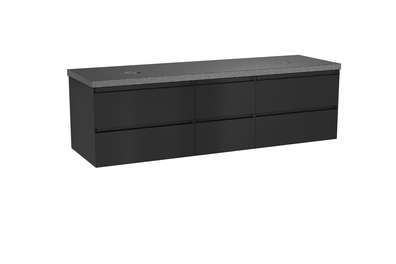 Balmani Mitra meuble salle de bains suspendu 180 x 55 cm noir mat avec Rock tablette double en granit noir