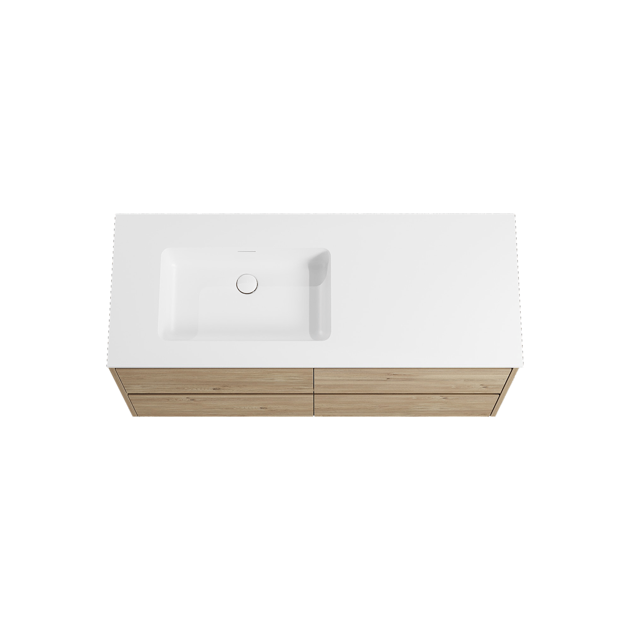 Storke Seda hängendes Möbelstück Set: 130 x 52 cm, Rohe Eiche, mit Mata Waschtisch links, Solid Surface Weiß matt