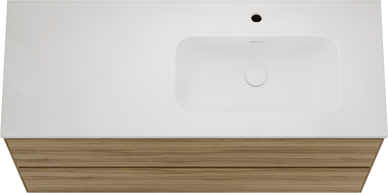 Balmani Mitra Compact meuble salle de bains suspendu 120 x 46 cm chêne sauvage avec Nostra vasque asymétrique droite en porcelaine blanc mat