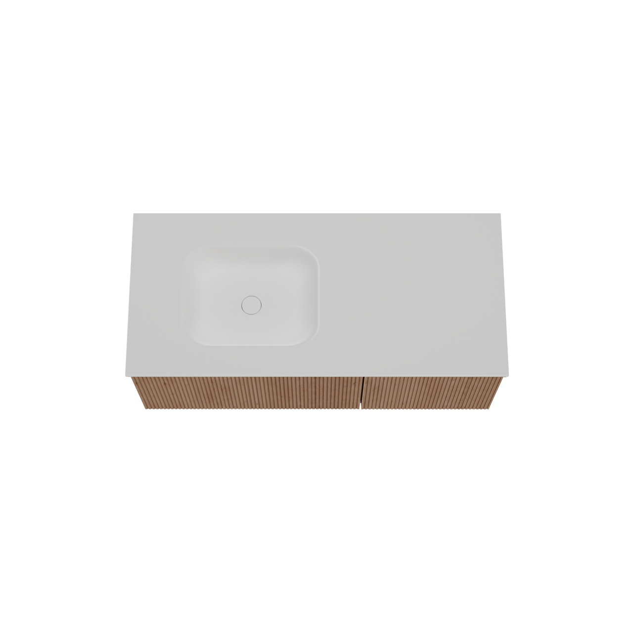 Balmani Forma hängendes Möbelstück Set: 120 x 55 cm, Naturbelassene Eiche, mit Tablo Arcato Waschtisch links, Solid Surface, Weiß matt, Vertikale symmetrische gerade Rippe