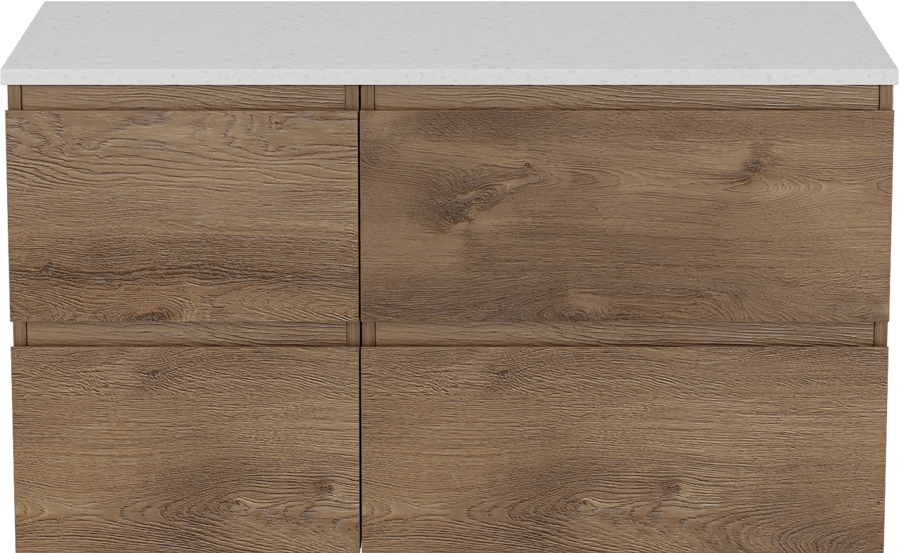 Linie Lado zwevend badkamermeubel 100 x 46 cm bruine eik met Lado enkel of dubbel tablet in melamine terrazzo wit