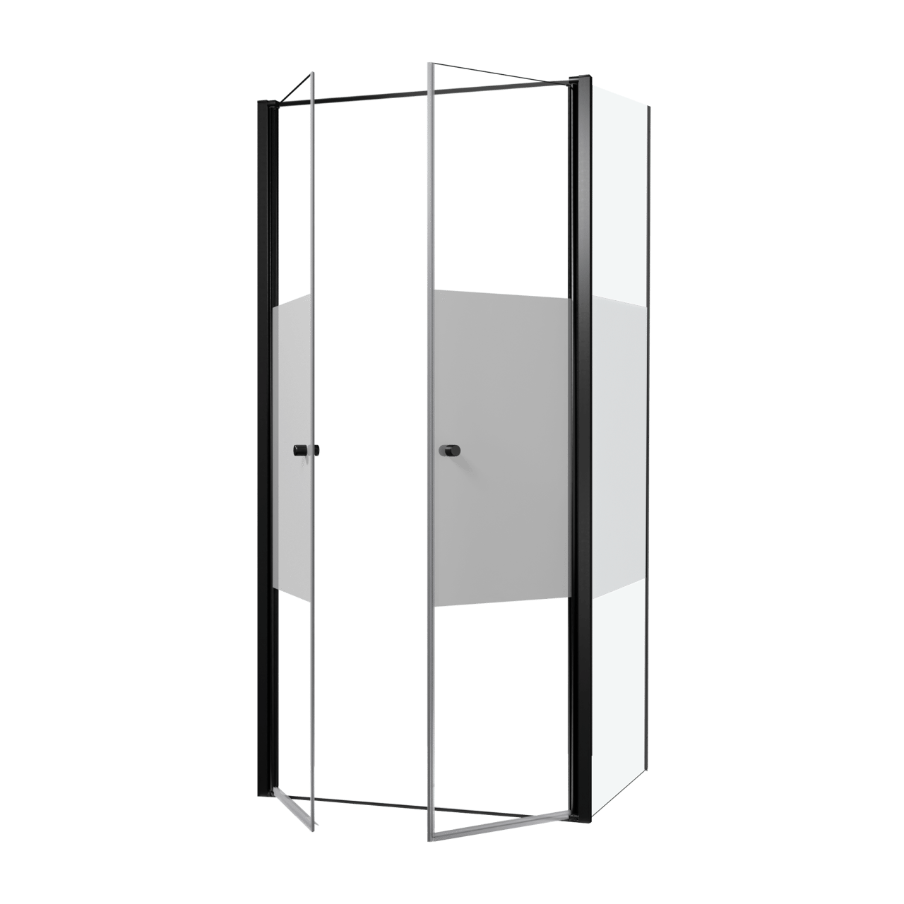 Luca Varess Kuresa douchehoek met pendeldeur met vaste zijwand 100 x 90 x 200 cm helder glas met matte strook en mat zwarte profielen