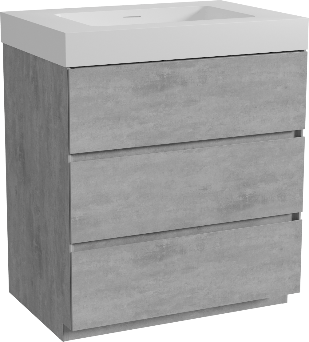 Storke Edge freistehendes Möbelstück Set: 75 x 52 cm, Beton dunkelgrau, mit Mata High Einzelwaschtisch, Solid Surface Weiß matt