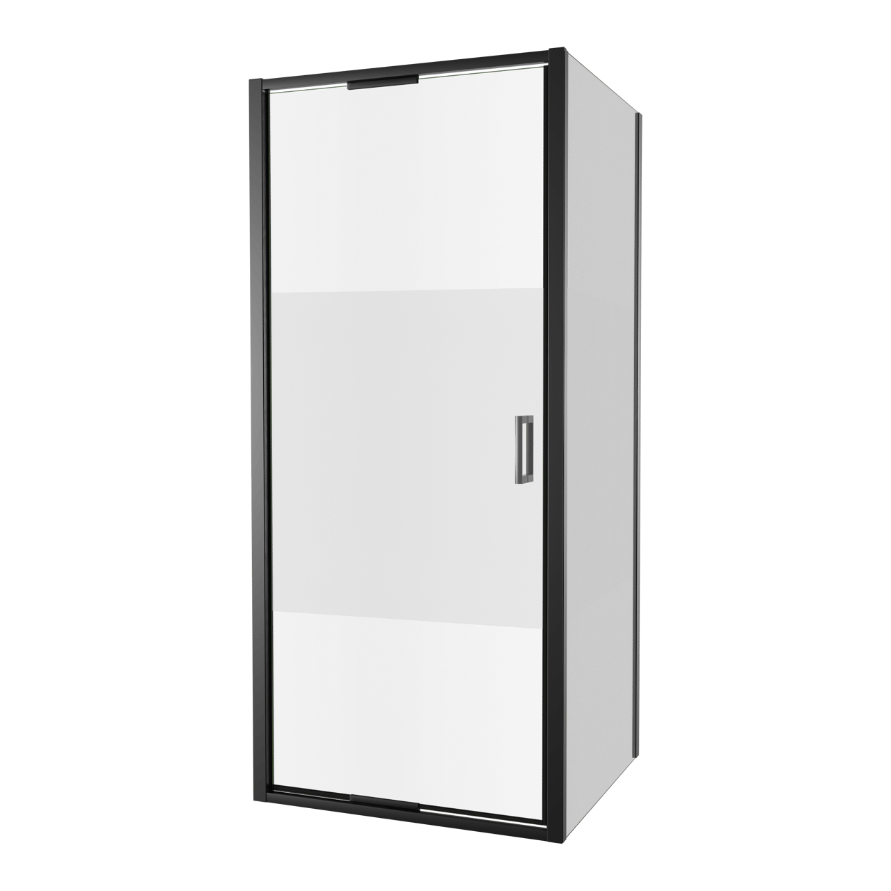 Luca Varess Vidor In Eckdusche: Drehtür und fixierte, Seitenwand, 90 x 80 cm, Klarglas mit mattiertem Streifen, mattschwarzes Profil