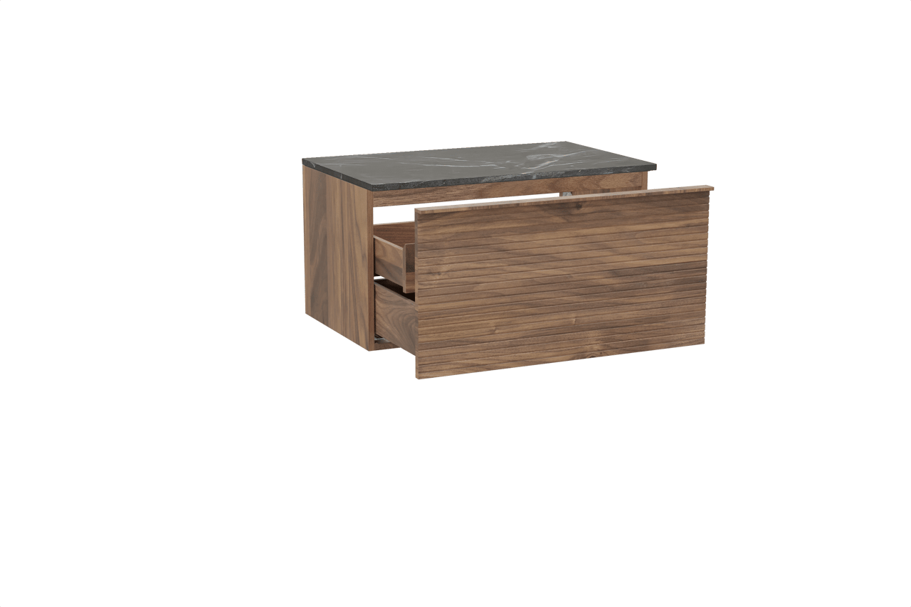 Balmani Forma meuble salle de bains suspendu 90 x 55 cm noyer américain avec Stretto tablette simple en marbre pietra grey, Nervure droite symétrique horizontale