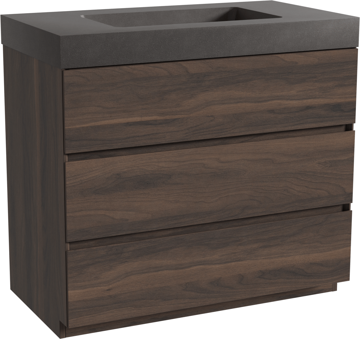 Storke Edge freistehendes Möbelstück Set: 95 x 52 cm, Nussbaum, mit Scuro High Einzelwaschtisch, Quarz Schwarz matt