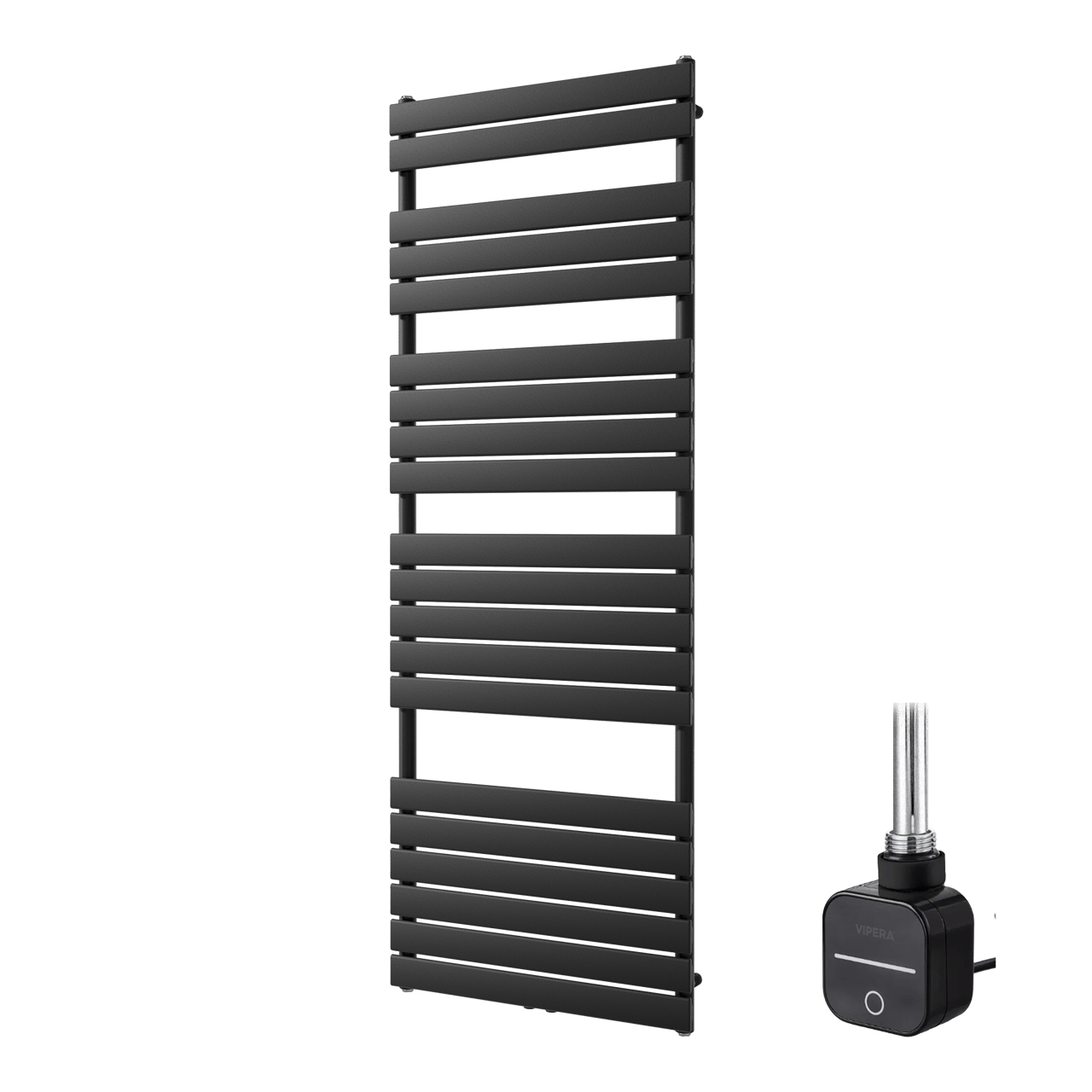 Vipera Vulcan enkele handdoekradiator 70 x 190 cm elektrische verwarming mat zwart zij- en middenaansluiting 1200W, weerstand inbegrepen