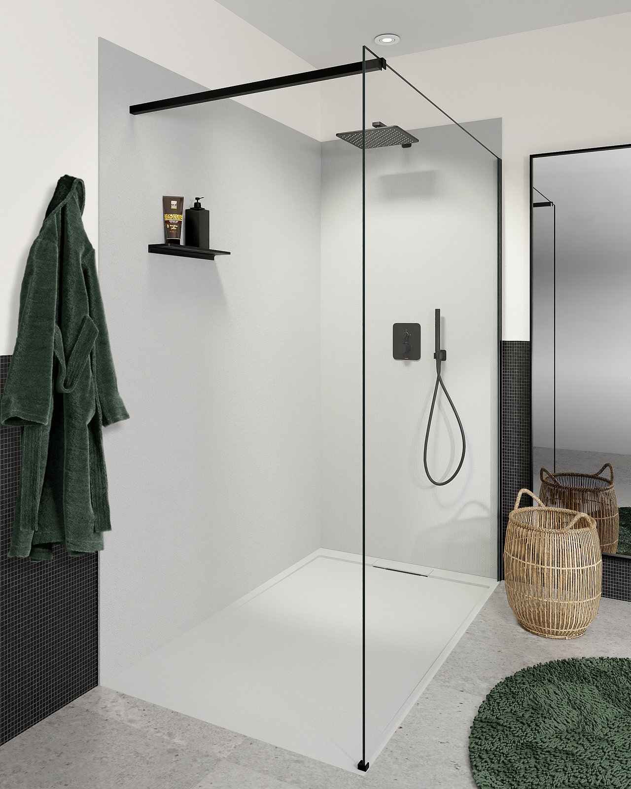 Balmani Zeno douchewandbekleding 160 x 120 x 220 cm composietmarmer lichtgrijs leisteenstructuur