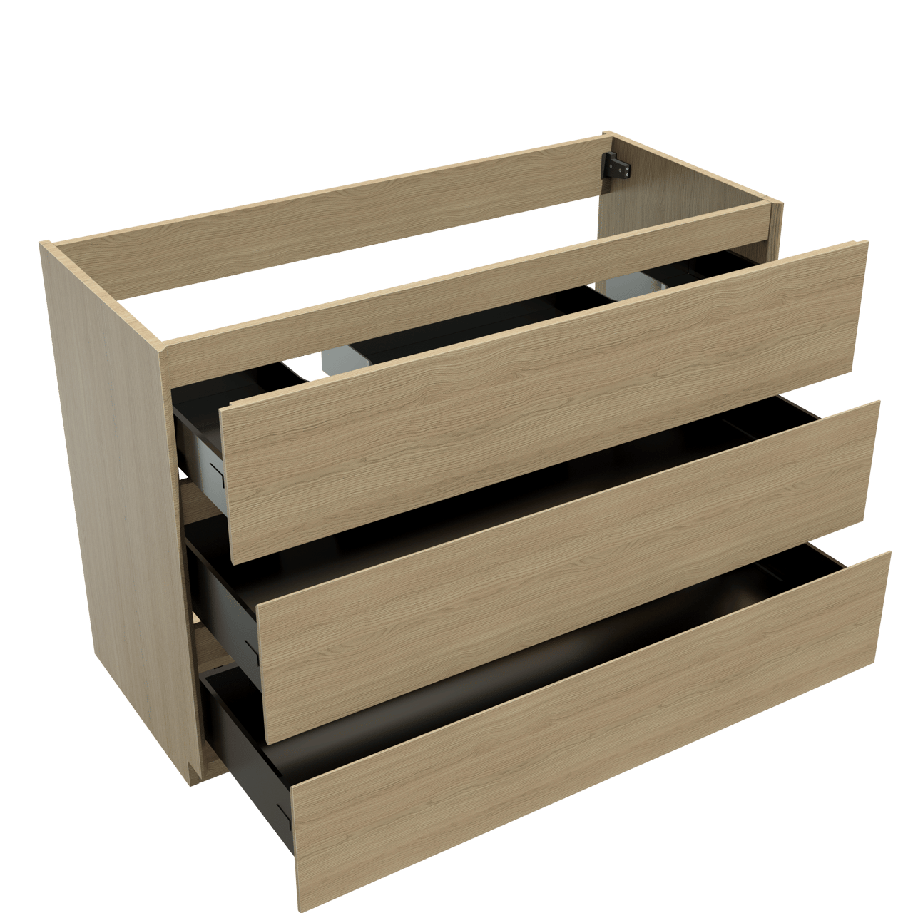 Storke Edge stehender Bad-Unterschrank 120 x 52 cm Eiche natur 3 Schubladen 2 Siphonaussparungen