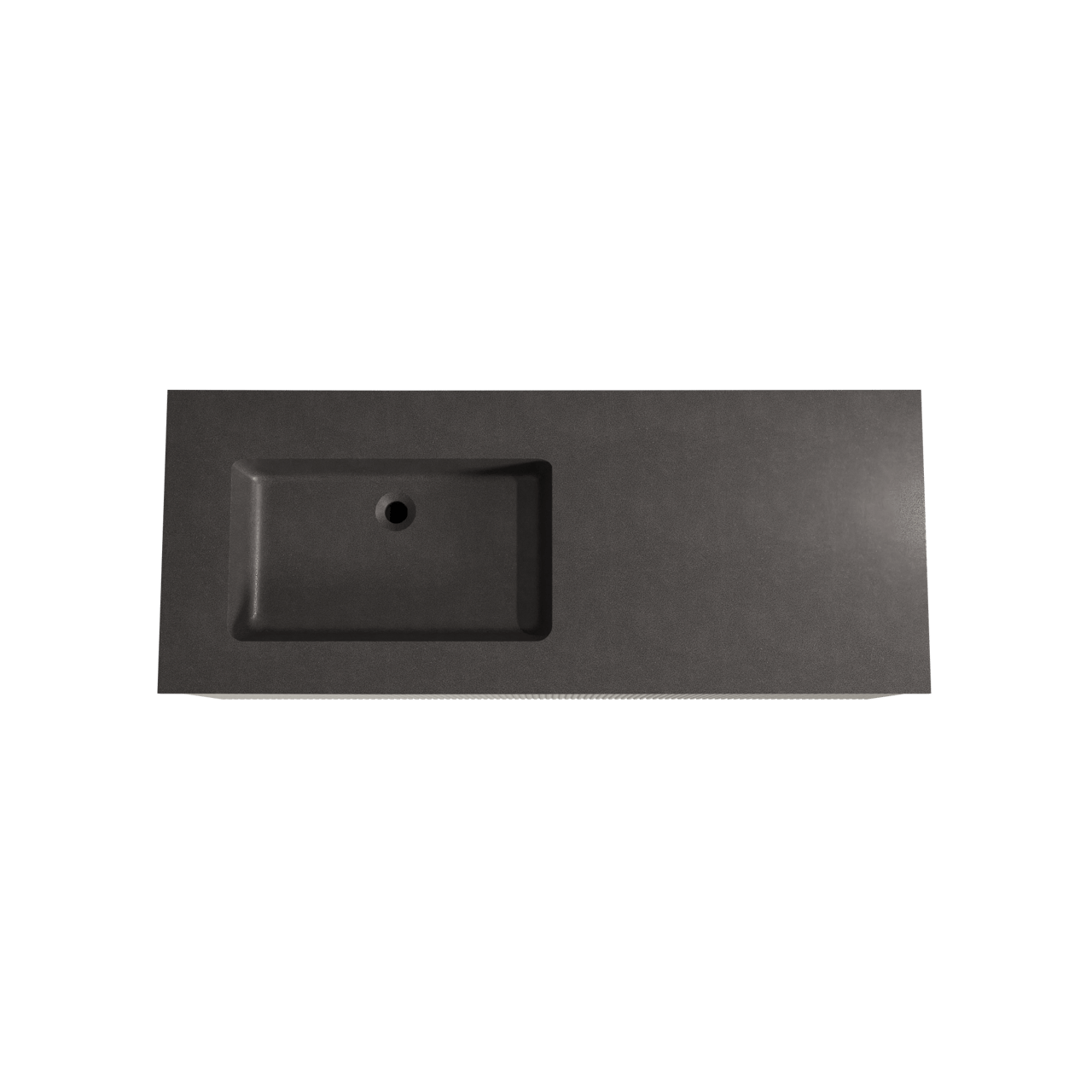 Storke Ribs zwevend badkamermeubel 130 x 52 cm zijdegrijs met Scuro asymmetrisch linkse wastafel in kwarts mat zwart, Verticale symmetrische rechte ribbel