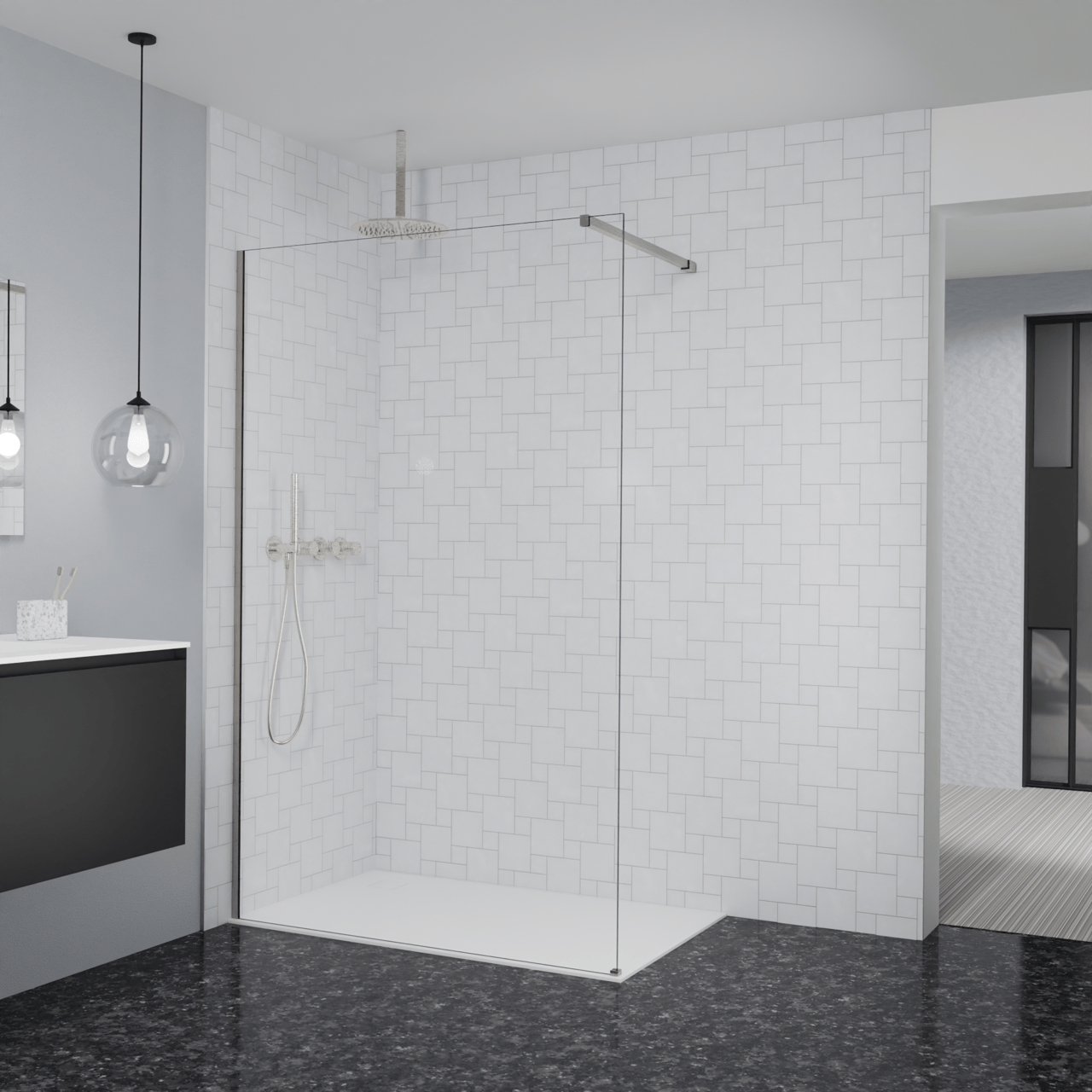 Balmani Modular inloopdouche: 130 x 200 cm, Helder glas, Brushed CoolMetal profielen