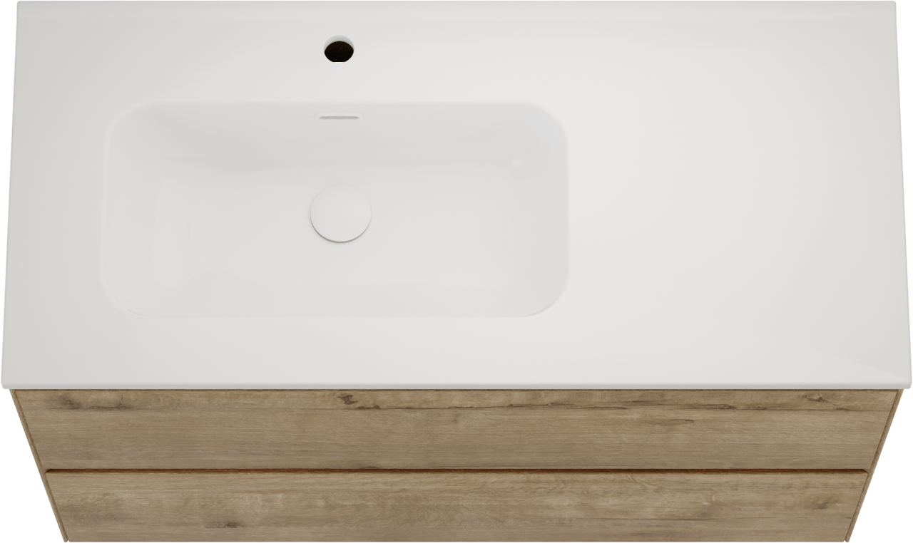 Balmani Mitra Compact meuble salle de bains suspendu 100 x 46 cm chêne brut avec Nostra vasque asymétrique gauche en porcelaine blanc brillant