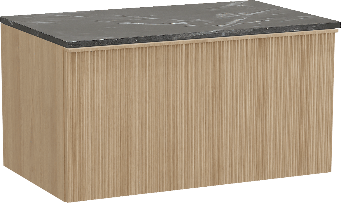Balmani Forma meuble salle de bains suspendu 90 x 55 cm chêne naturel avec Stretto tablette simple en marbre pietra grey, Nervure circulaire asymétrique verticale