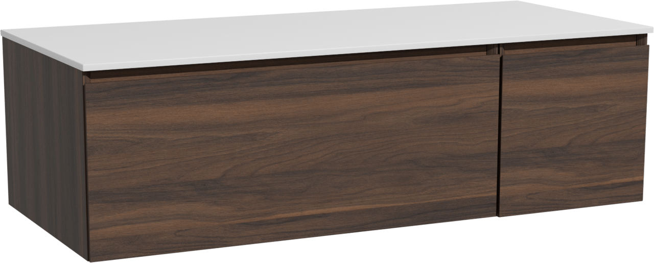 Storke Edge zwevend badkamermeubel 120 x 52 cm notelaar met Tavola enkel of dubbel tablet in solid surface mat wit