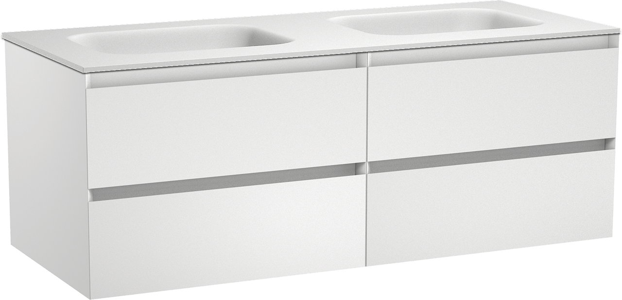 Balmani Mitra meuble salle de bains suspendu 135 x 55 cm blanc mat avec Tablo Arcato double vasque en solid surface blanc mat