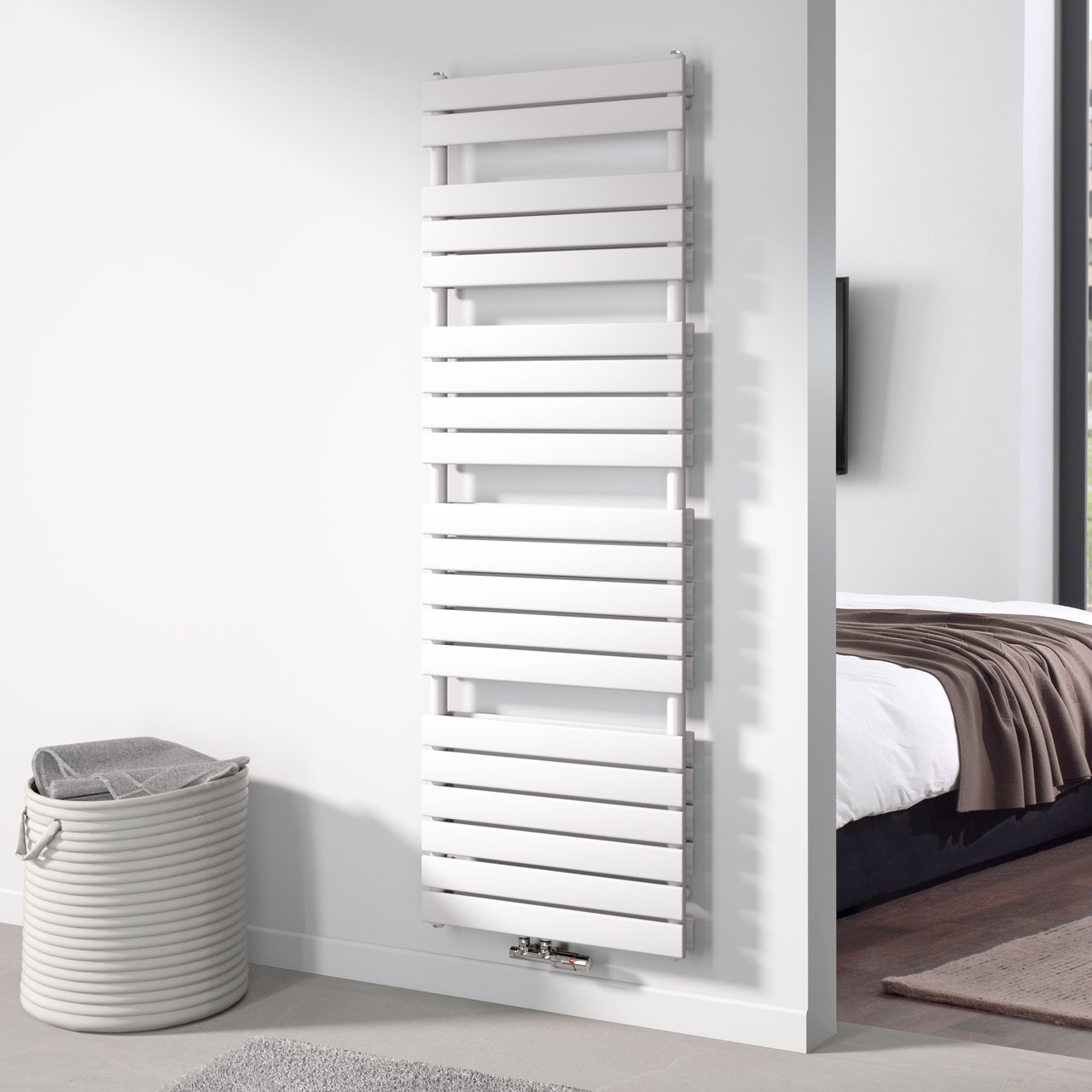 Vipera Vulcan dubbele handdoekradiator 60 x 183,5 cm centrale verwarming mat wit zij- en middenaansluiting 1.866W