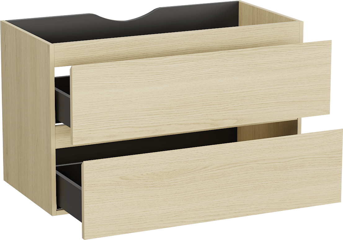 Linie Lado meuble sous-lavabo suspendu 90 x 46 cm chêne scandinave 2 tiroirs