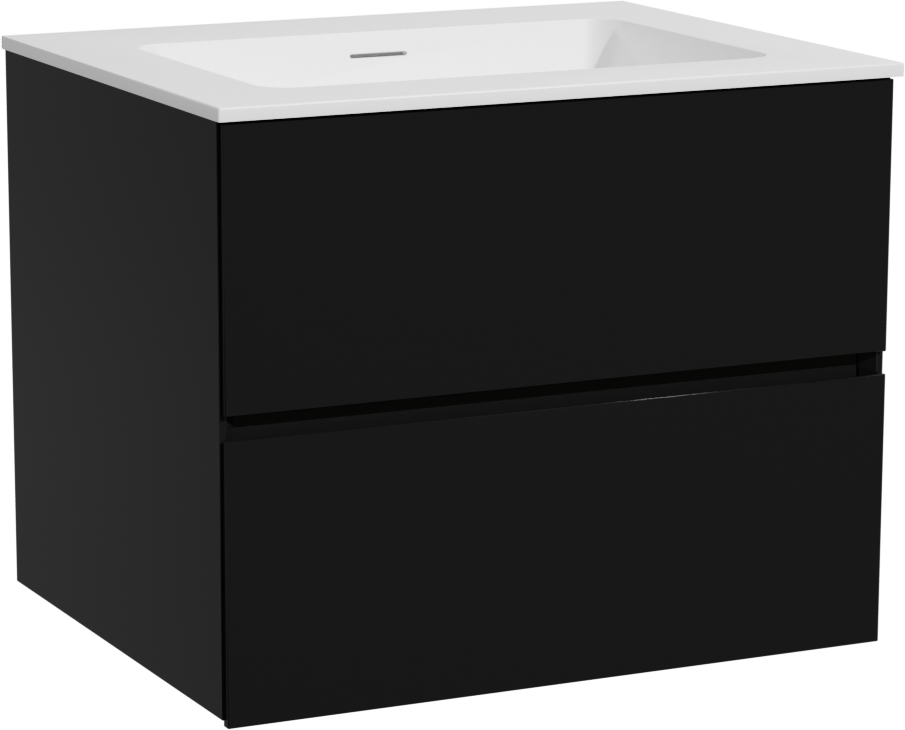 Storke Edge meuble salle de bains suspendu 65 x 52 cm noir mat avec Mata plan simple en solid surface blanc mat