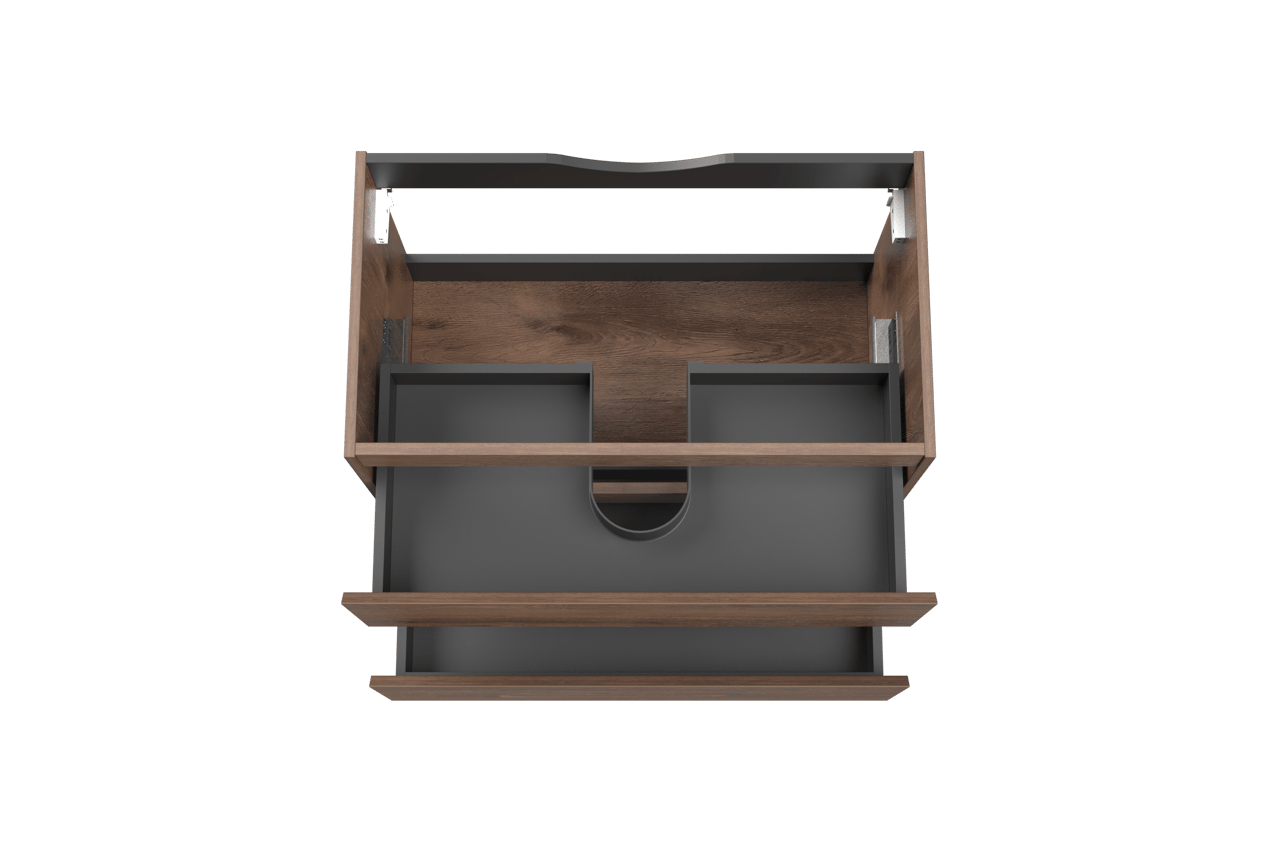 Linie Lado hängender Waschbeckenunterschrank: 80 x 46 cm, braune Eiche, 2 Schubladen